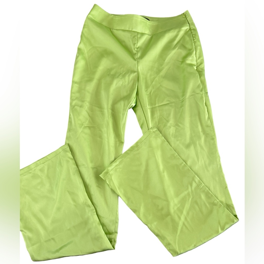 High Waist Lime Green Satin Pants - Picture 1 of 1